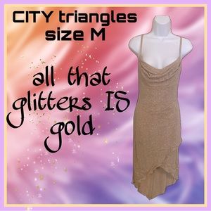classy yet sexy CITY TRIANGLES tight gold glitter SEMI FORMAL DRESS size M